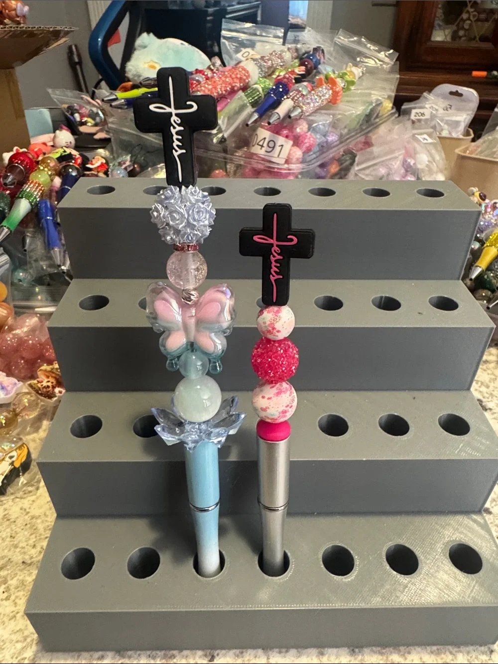 NWOT Bundle of 2 Beaded Pens With Crosses Handmade by Me